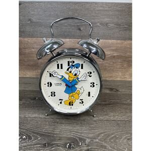 Vintage Walt Disney Donald Duck Lrg Bell Alarm Clock Lorus Quartz Japan 11” Tall